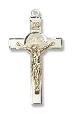 Two-Tone Gold Filled/Sterling Silver St. Benedict Crucifix Pendant Stainless Silver Heavy Curb Chain