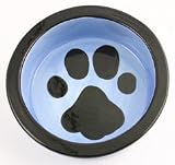 Melia Black Paw On Blue Design Ceramic Dog Bowl-MEDIUM