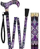 Pretty Purple Folding Adjustable Designer Derby Walking Cane with Engraved Collar