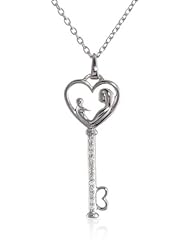 Sterling Silver Heart and Key with Diamond-Accent Pendant Necklace (0.03 cttw, I-J Color, I2-I3 Clarity), 18"
