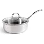 Calphalon Triply Stainless 2-1/2-Quart Shallow Saucepan with Glass Lid