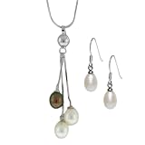 Triple Genuine Freshwater Pearl Pendant And Earring Set 18