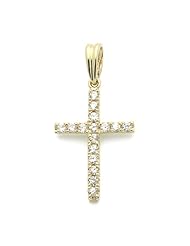 14K Gold Pendant Cross Cubic Zirconia Yellow Gold Pendant, 0.6" X 1.25"