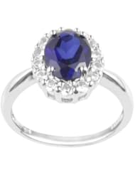Sterling Silver Created Blue Sapphire and Created White Sapphire Ring