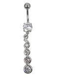 Body Jewelry - Clear Gemstones Silver Braid Belly Ring (14g) - Navel Ring (1pc)