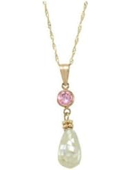 14k Yellow Gold Girls Mother-of-Pearl and Pink CZ Necklace