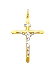 14K Yellow and White Gold 2 Two Tone Gold Crucifix Cross Charm Pendant