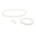 3-Piece Set: White Freshwater Cultured Pearl Necklace with Sterling Silver Clasp, Stretch Bracelet and Sterling Silver Stud Earrings (8-8.5mm)