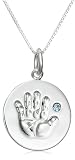 Sterling Silver March Birthstone Handprint Pendant, 18