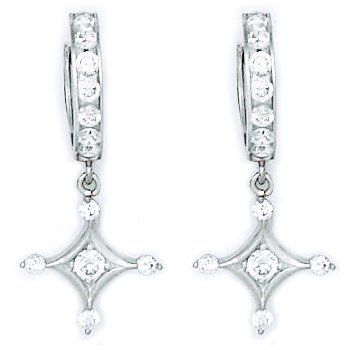 314VzrD4o5L 14K White Golden CZ Diamond Huggy Earrings