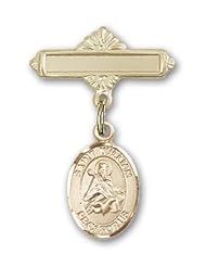 Gold Filled Baby Badge with St. William of Rochester Charm and Polished Badge Pin
