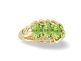 14K Yellow Gold Genuine Oval Peridot 3-Stone Ring