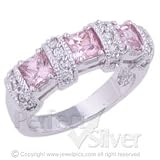 Rosario's Triple Princess Cut Pink CZ Stone Sterling Silver Ring
