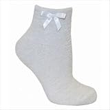 Women's Micro Chenille Slipper Socks with Bow - White [Set of 3] Color: Peony