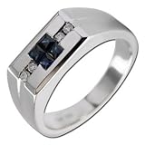14K White Gold Square Blue Sapphire & Diamond Men's Ring