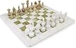 16" X 16" Green Onyx & White Marble Chess Set Staunton Style Pieces