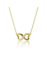 Sterling Silver Gold-Plated 16 + 2" Extension Infinity Figure 8 Heart-Designed CZ Necklace