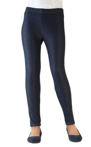 Vivian's Fashions Long Leggings - Girls, Cotton Denim (Blue, Large)