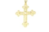 18kt Gold Over Sterling Silver Filigree Cross Pendant W/ Clear Crystal and Double Chain 16+2in