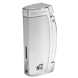 Colibri Quantum Enterprise Satin Silver/Polished Silver Triple Wind-Resistant Cigar Lighter, Cigar Punch and Leather Pouch (QTR115002) GIFT SET