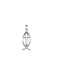 19.00x09.00 mm Fish with Cross Pendant in 14K White Gold