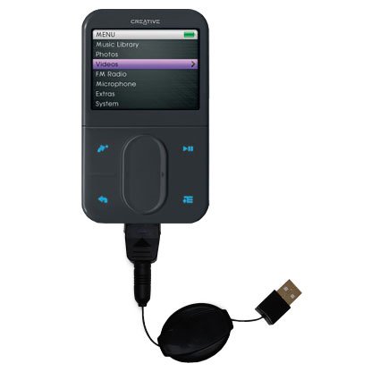 Retractable USB Cable for the Creative Zen Vision M with Power Hot Sync and Charge capabilities - uses Gomadic TipExchange Technology