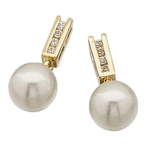 14kt White Gold Chic Cultured White Pearl and Diamond Earrings