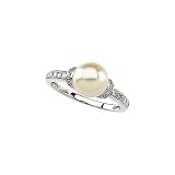 14K White Gold 1/5 ct. Diamond and Fresh Water Cultured Pearl Ring
