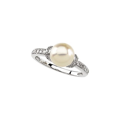 14K White Gold 1/5 ct. Diamond and Fresh Water Cultured Pearl Ring
