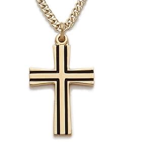 7/8" 24K Gold Over Sterling Silver Antiqued & Polished Cross Necklace on 18" Chain