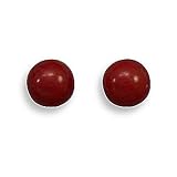 Rhodium Plated Red Coral Stud Earrings