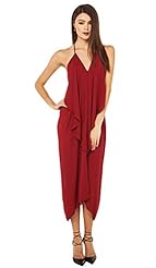 Sexy V-neck Draped Spaghetti Strap Polyester Maxi Dress 