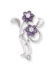 Rhodium-plated Purple CZ Flower Pin