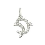 14k Real White Gold Diamond Dolphin Pendant Charm 16997