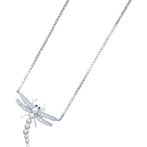 Sterling Silver Imitation Pearl & CZ Dragonfly Charm