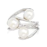 Rhodium Plated Cultured Freshwater Pearl Ring