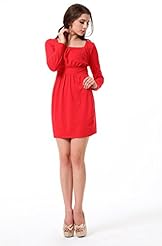 Long Sleeves Cotton/Polyester Spring Summer Square Neck  Dress