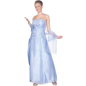 Spaghetti Strap Organza Long Elegant Ball Gown Dress w Floral Caviar + Scarf