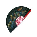 Black Bamboo Fan w/dragon & phoenix design