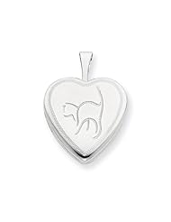 925 Sterling Silver 16mm Cat Heart Locket - Chain Included