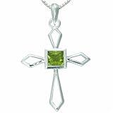 1.00 Carat Genuine Princess Cut Peridot Cross Sterling Silver Pendant Necklace