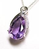 14k Bold Pear Amethyst & Diamond Pendant in White Gold
