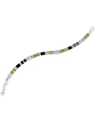 Sterling Silver 7 + 1.5 Inch Extension Faceted Multi-stone Link Bracelet