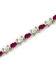 14K White Gold Oval Ruby and Diamond Bracelet