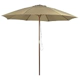 Astonica 50140738 Patio Outdoor Wood Pole Umbrella 9' Taupe