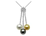 Natural South Sea, Golden South Sea and Black Tahitian Drop Pearl & Diamond Pendant (18kt White Gold)