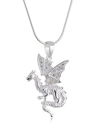 VINANI brand Germany 925 Sterling Silver Women Pendant Dragon with white Zirconia & Snake Chain Necklace ADW-S