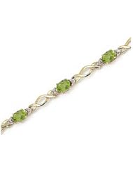 14K Yellow Gold Oval Peridot and Diamond Bracelet
