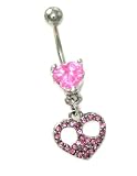 ICE Pink Peace Heart Charm Belly/Navel Ring