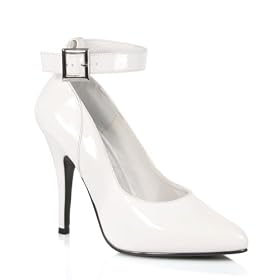 5 Inch Women's Sexy High Heel Shoes Classic Pump Shoes With Ankle Strap White Patent
